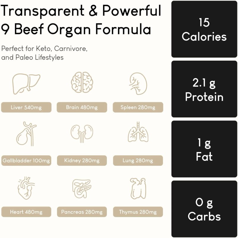 Beef Organ Supplement, Grass Fed Beef Organs for Men &