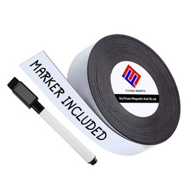 Dry Erase Magnetic Strips - Roll of Writable Whiteboard Magnets - Writable Flexible Magnet - Name Plates - Magnetic Labels- Dry Erase Name Tags - Marker Included(2 Inch x 100 Feet)
