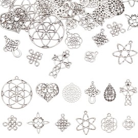 PandaHall Elite 60 Pieces Tibetan Style Alloy Chandelier Components Left Sets, Butterfly & Drop Shape, Lead-Free, Antique Bronze, 22~43x17~58x1~3mm, Hole: 1~2.2mm, Metal