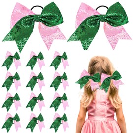 Yuxung 12 Pcs Glitter Witch Hair Bows Scrunchies, Pink and Green Glitter Bows Hair Accessories for Girls, Witch Merch Gifts for Women Movie Fans Cosplay Birthday Pink Green Party Favor Supplies