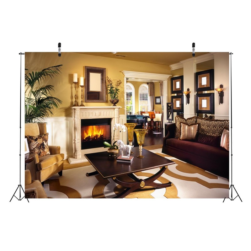 BELECO 7x5ft Fabric Luxury Living Room Backdrop Modern House Interior