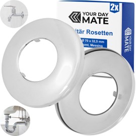 Brass Rosette DN25, Pack of 2, Size Diameter 70 x 32.5 mm, Chrome-Plated, for Pipe Cover, Cover Rosette Conical, Pipe Collar Siphon, Fitting Panel, Pipe Piece, Radiator, Push Rosette Sanitary