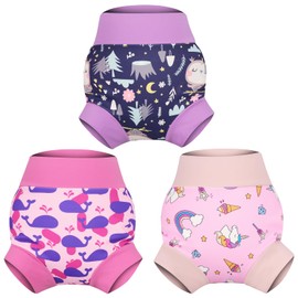 MOEMOE Baby Reusable Swim Diapers 3Pcs Comfortable Waterproof Baby Swim Diapers for Girls Swim Lesson 4T