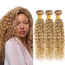 Highlight Bundles P27/613 Curly Wave Human Hair Bundle Two Tone Honey Blonde Mixed With Blonde 3 Bundles 24 26 28 Inch 613 Wet And Wavy Bundle For Black Women