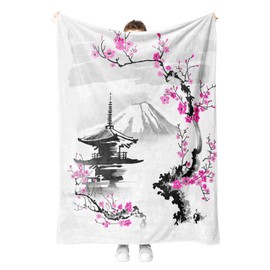 Cuddly Blanket, Warm and Fluffy Children's Blankets, Flannel Blanket, Microfibre Couch Blanket, Room Decoration (Cherry Blossoms 1, 130 x 150 cm)