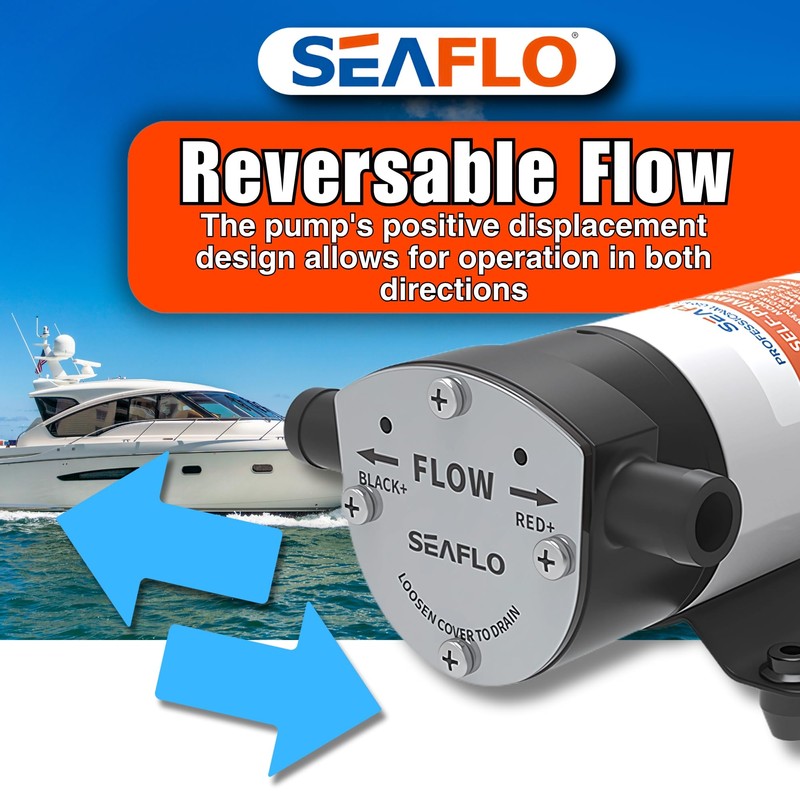 SEAFLO Marine 12V Reversible 8.0 GPM Self-Priming Impeller Bilge/Ballast Pump