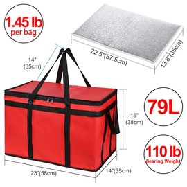 CIVJET Insulated Food Delivery Bag with Hard Bottom, XXX-Large Insulated Reusable Grocery Cooler/Hot Bags, Tote Bag for Shopping/Travel/Doordash, Red, 3-Pack