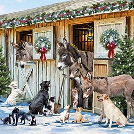 20 Napkins Animals Visit in Winter Donkey Dog Farm Christmas Table Decoration Party Celebration Craft Decoupage Decoupage 33 x 33 cm