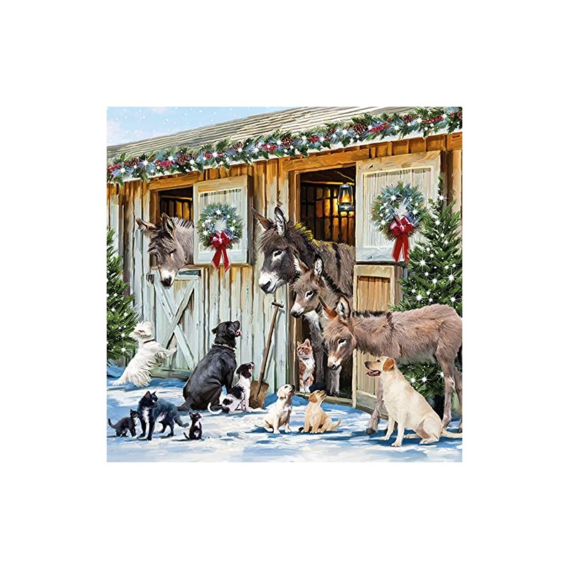 20 Napkins Animals Visit in Winter Donkey Dog Farm Christmas
