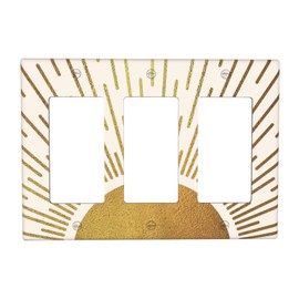 HIZUWKY Mid Century Boho Sunrise Gold Sun 3 Gang Triple Rocker Light Switch Cover Abstract Bohemian Wall Plate Decorative Socket Electrical Outlets Faceplate for Bathroom Living Room