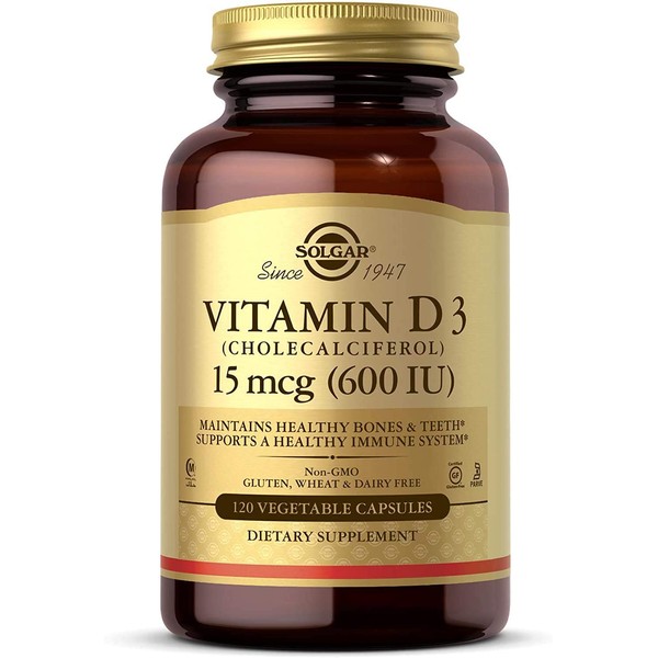 Vitamin D3 (Cholecalciferol) 15 mcg (600 IU) Vegetable Capsules - 120 Count