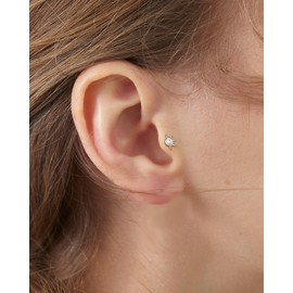 COCHARM Titanium Sun Helix Cartilage Tragus Earring Stud 16g 6mm Flat Back Helix Cartilage Tragus Piercing for Women Silver Threadless Helix Tragu Cartilage Jewelry Push Pin Ear Piercing