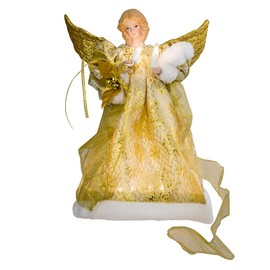Kurt Adler UL 10-Light 12-Inch Gold Dress Angel Treetop