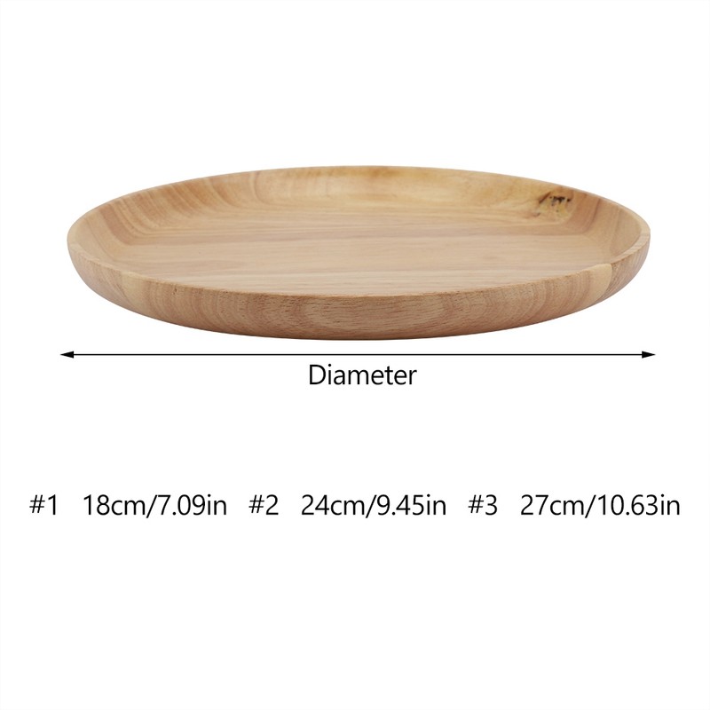 Round Wood Tea Tray Sushi Snacks Fruits Serving Plate Dish