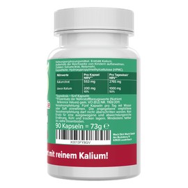 Potassium Capsules - High Dose - 200 mg Elementary Potassium - Quality from Germany - Pure Potassium Citrate without Artificial Additives - Vegan - Laboratory Tested - Small Capsules Instead of