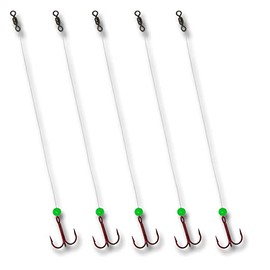 Tooth Shield Tackle Glow Ice Fishing Fluorocarbon Walleye Tip Up Leader/Rig (15 lb) Ice Fishing Walleye Predator Rig (5 Pack) [Glow Bead] (#8, Glow Green)