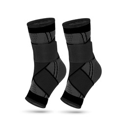 2 Pieces Adjustable Ankle Brace, Compression Cuff, Arch Support and Foot Stabilizer, Elastic Bandage for Plantar Fasciitis, Sports Bandage Socks for Men and Women (L, Black Grey)