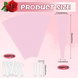 FOIMAS Single Rose Sleeves,100Pcs Single Flower Sleeve with 100Pcs Floral Water Tubes for Mother's Day Valentine's Day Flower Wrapping Party Supply Wedding Graduation Gift Pink