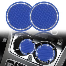 Car Coasters,Car Cup Holder Insert,Car Cup Coaster,Car Accessories For Men,Car Decorations,Cute Car Accessories,Cup Holder For Cars,Cup Holder,Bling,Car Coastes(Blue Base + White Diamonds)