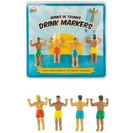 RhinestoneSash Last Toast On the Coast Bachelorette Decorations - SET OF 4: Hunks In Trunks Drink Marker Dudes - Bachelorette Party Favors Beach