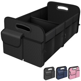 HABOPET Trunk Organizer, Collapsible Waterproof Multi-Compartment Trunk Organizer for SUVs & Sedans, Car Storage with Reinforced Handles, Car Accessories for Women and Men, 52L, Black