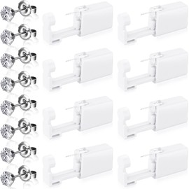 Mudder 16 Pcs Self Ear Piercing Kit, Disposable Nose Mouse Piercing Tools with Crystal Studs, Safety Portable for Home Salon Kid Man Women Tool Kit(White)