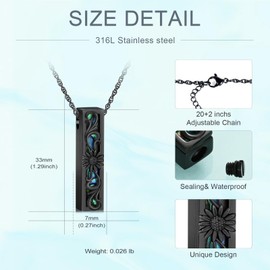 AIWENXI Sunflower Cremation Jewelry Vertical Bar Urns Necklaces for Ashes Stainless Steel Baoyu Stone Keepskaes Memorial Ash Pendant Necklaces Jewelry for Men Women Gifts