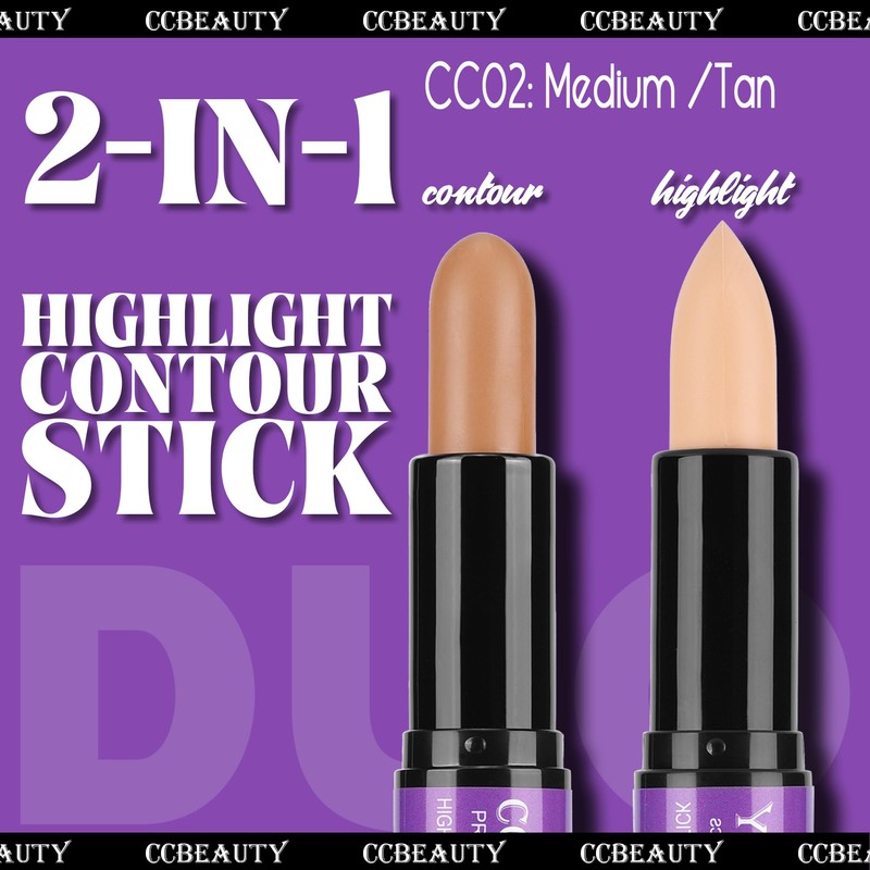 CCbeauty 2-IN-1 Matte Contour Stick Makeup,Cream Dual Highlighter Bronzer Stick,
