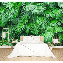 BZHXBZ - Tropical Botanical 3D Wallpaper Bedroom Green Leaf Plant Monstera murals Aesthetic Room Decor Living Room tv Background Large Wall Mural - 183"x120" Not Peel and Stick