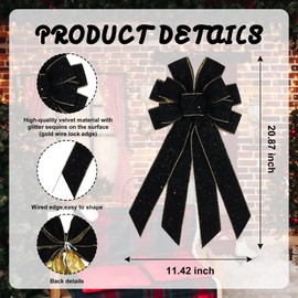 NUVCELKA Large Black Velvet Christmas Bow 20.87" - Holiday Tree Topper for Wreaths Front Door Indoor Outdoor Decorations, Gothic Winter Ornament Big Decoration
