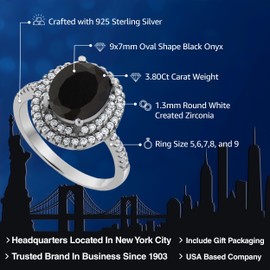 Gem Stone King 3.80 Cttw Black Onyx Ring For Women | 925 Sterling Silver | Gemstone Birthstone | Oval 9X7MM | Available In Size 5, 6, 7, 8, 9