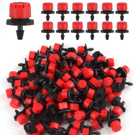 Rolcoassuns 100Pcs 1/4 Inch Adjustable Irrigation Drippers, 360° Micro Drip Emitters for Garden Watering System, Anti-Clogging Sprinklers for 4mm/7mm Hoses, Red