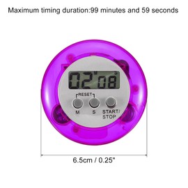 PATIKIL Round Digital Timer, Small Count Down/UP Clock with Magnetic, Big LCD Display Loud Sounds Minute Second Kitchen Timer for Games, Cooking, Purple