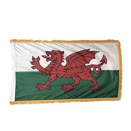 3x5' Wales Indoor Flag with Pole Hem and Gold Ornamental Fringe, Made in USA