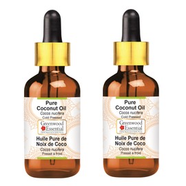 Greenwood Essential Pure Coconut Oil (Cocos Nucifera) with Glass Dropper Natural Therapeutic Quality Cold Pressed (Pack of Two) 100 ml x 2 (6.76 oz)