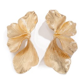 HSAJS Women's Large Gold Flower Dangle Earrings Metal Petal Stud Earrings Exaggerated Lightweight Earrings Hypoallergenic Fashion Jewellery for Women and Girls Gifts, Stainless Steel