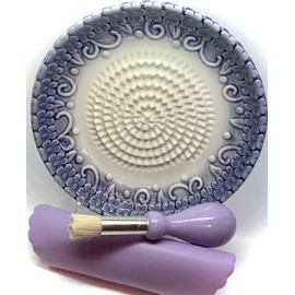 BonCera, All-in-one 4pcs Prime Ceramic Garlic Grater Set Lavender Purple Flowers Grater Plate w/Garlic Peeler, Gathering Brush, Stand, It's also grating Turmeric, Ginger.