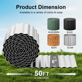 Land Guard Corrugated Garden Edging Border,6" x 50' Landscape Paver Edging, Tall Landscape Edging, Fence for Garden, Flower Bed, Lawn and Landscape Edging (Silver)