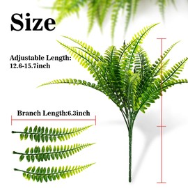 MAQIHAN MAQIHAN 10PCS Fake Fern Outdoors - Ferns Artificial Plants for Outdoor Ferns That Look Real Boston Faux Fern Stems Indoor Nearly Natural UV Resistant Outdoor Plants Artificial for Porch Greenery Decor