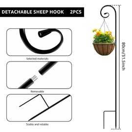 ZLHETWT 2Pcs Shepherd Hooks, Crook Hook, Bird Feeder Pole Stand Metal Rust Resistant for Lights Lanterns Plant Baskets