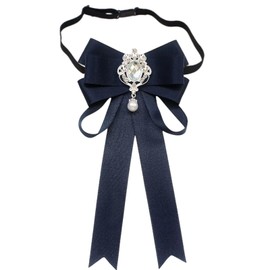 ラインストーン 制服リボン リボンタイ 蝶ネクタイ レディース 制服小物 蝶結び スイート レース アクセサリー 学院風 OL 通勤 通学 入学式 卒業式 発表会 贈り物 (ネイビー)