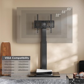 FITUEYES Floor Swivel TV Stand with Power Outlet for 32-65 Inch TVs, Floor TV Stand with Mount Height Adjustable with Iron Base, Hold Up to 88lbs, Space Saving for Bedroom, Living Room