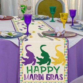 clothmile Mardi Gras Table Runner, Carnival Table Runner, New Orleans Brazi Carnival Tablecloth Mardi Gras Kitchen Dining Table Decoration Party Tablecloth 13 x 72 Inch (Purple, 13x72)