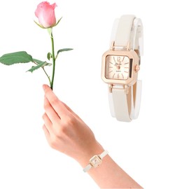 Quarzuhr, Armbanduhr Damen Modisch mit PU Armband und Gehäuse quadratisch aus Metall 7 Farben(Bianco) Damenuhr