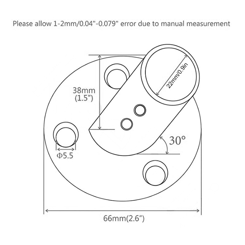 30 Degree Round Tube Base Hand Rail Railing Fitting 316