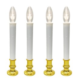 4 Pack Christmas Window Candle Lamp, Ultra Bright LED Window Candles with 3V C26 Clear Torpedo Tip Bulbs, Battery Operated, Metal Base, White Candlestick with Suction Cup