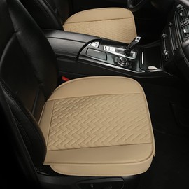 West Llama 2 Pack Front Car Seat Covers for Driver and Passenger Bottom Seats, PU Leather Car Bottom Seat Covers Protectors Waterproof and Wear-Resistant(Beige-2Pack-Universal