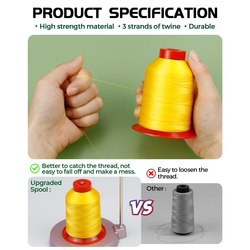 FIVEIZERO Extra Strong Upholstery Thread,Yellow 1000 Meters Bonded Nylon Thread