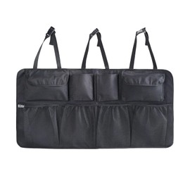 Werownsgso Car Boot Organiser, Storage Bag with 8 Pockets, Elastic Mesh and Velcro Fastening, Large Capacity Pockets for Cargo Accessories, Black