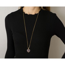 COAI Women's Long Necklace with Tree of Life, Stone, Amethyst